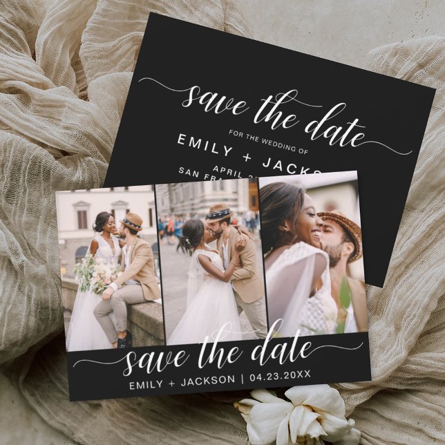 Black White Save the Date 3 Photo Elegant Modern (Creator Uploaded)