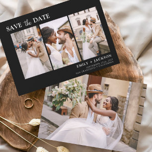 Black White Save the Date 4 Photo Simple