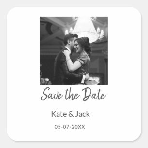 BLACK WHITE save the date add QR name date orange Square Sticker