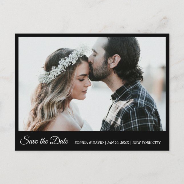 Black & White Save The Date Photo Postcard (Front)