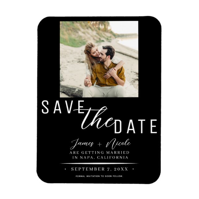 Black & White Save the Date Photo Wedding Magnet (Vertical)