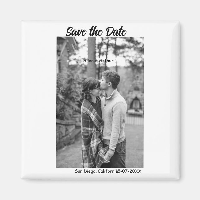 black white save the date QR add website name phot Magnet (Front)
