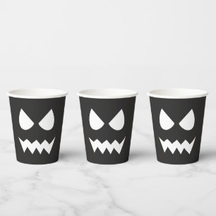 Black & White Scary Ghost Face Halloween Party Paper Cups