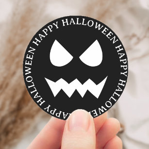 Black & White Scary Halloween Ghost Face  Classic Round Sticker