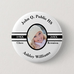 Black   White School Class Reunion Photo Name 2 Inch Round Button