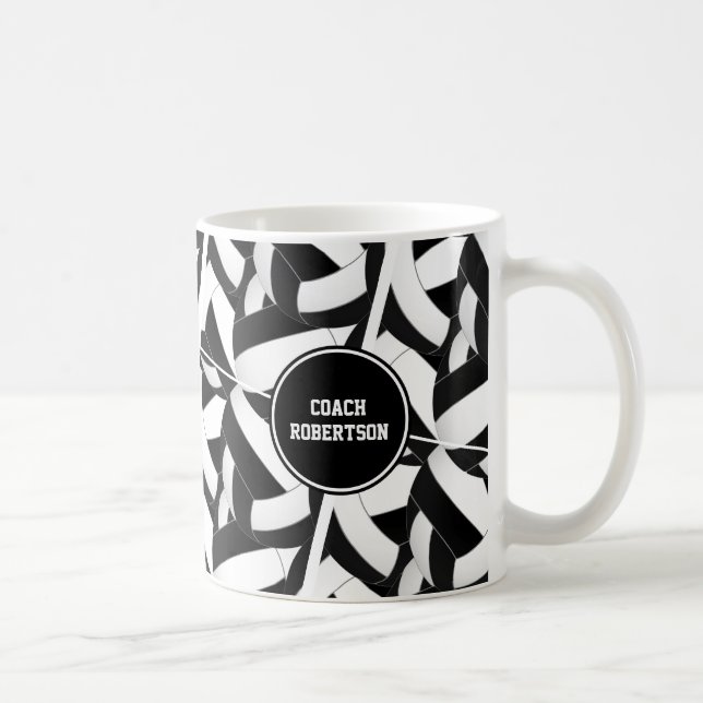 black white school colours volleyball coach gift coffee mug (Right)