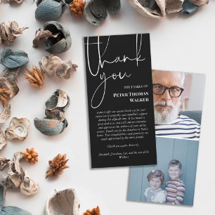 Black White Script & 2 Photos Funeral Thank You Card