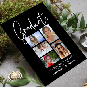 Black White Script 5 Photo Graduation Collage Invitation