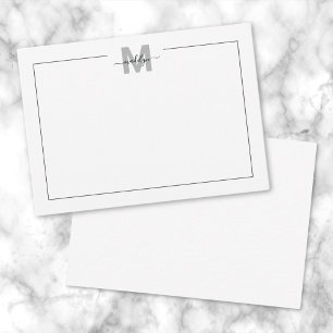 Black White Script Calligraphy Name Monogram Card