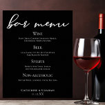 Black White Script Elegant Formal Wedding Bar Menu Poster<br><div class="desc">Simply chic and stylish,  this formal minimalist wedding poster features elegant cursive typography for your modern event. Impress your guests with a formal evening wedding bar menu with simple white script on a bold black drinks list print.</div>