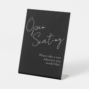 Black White Script Elegant Wedding Open Seating  Pedestal Sign