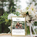 Black & White Script Fun Facts Photo Wedding Table Number<br><div class="desc">These creative, Fun Facts about the bride and groom wedding table numbers will entertain your reception guest with fun and interesting information about your love story and personalities. The black and white design features hand-lettered calligraphy script and a classic serif font as well as one of your photos. Use a...</div>