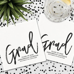 Black White Script Graduation Napkin