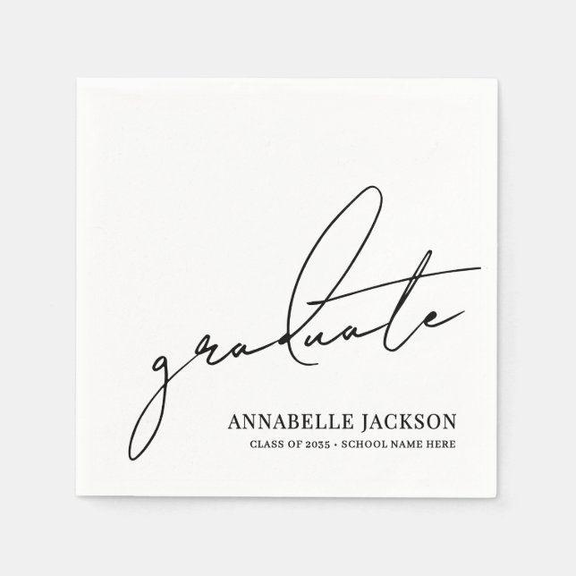 Black White Script Graduation Napkin (Front)