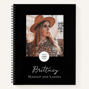 Black White Script Logo Photo Makeup Customizable  Notebook