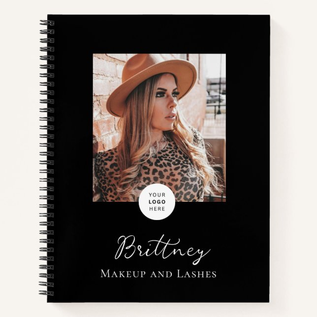 Black White Script Logo Photo Makeup Customizable  Notebook (Front)