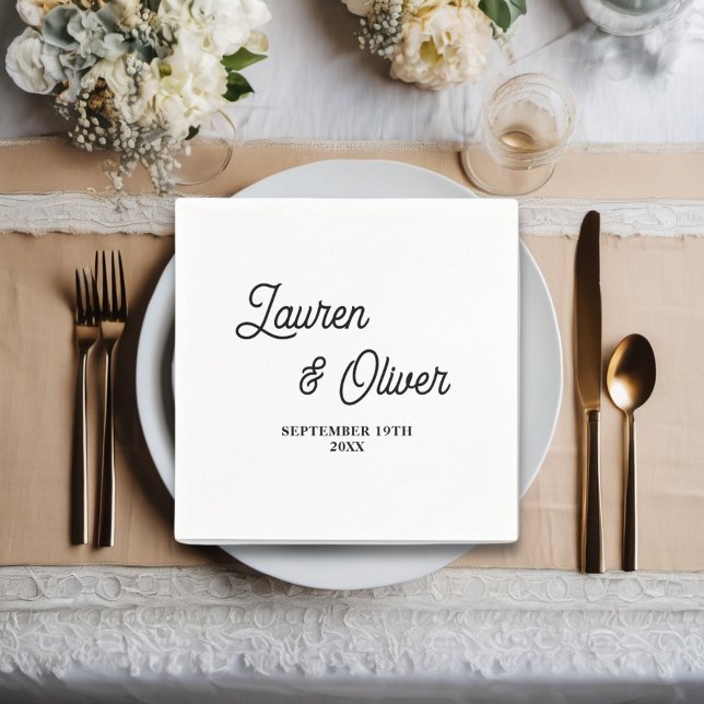 Black & White Script Minimalist Wedding Napkin (Creator Uploaded)