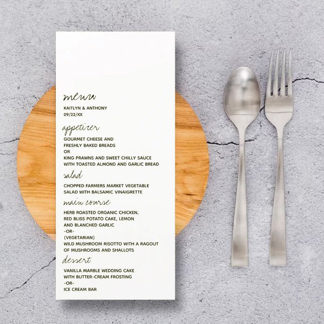 Black & White Script Minimalistic Wedding Menu (Creator Uploaded)