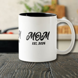 Black White Script Mom Established Two-Tone Coffee Mug