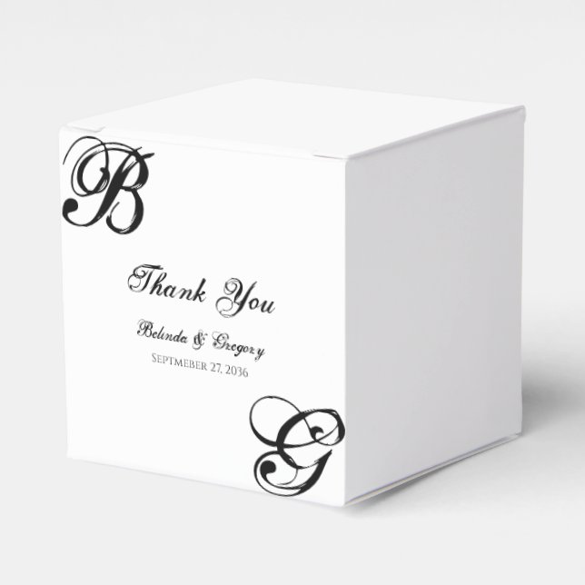 Black & White Script Monogram Wedding Favor Box (Front Side)