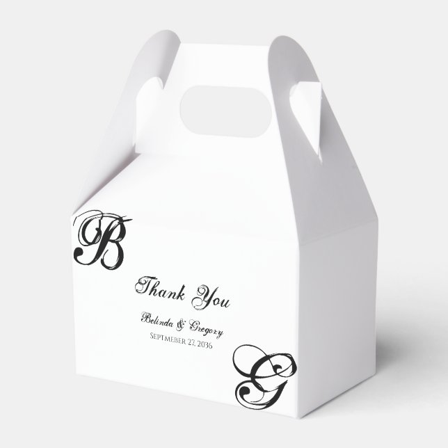 Black & White Script Monogram Wedding Favor Box (Front Side)