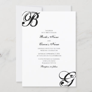 Black & White Script Monogram Wedding Invitation