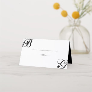 Black & White Script Monogram Wedding Place Card