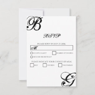 Black & White Script Monogram Wedding RSVP Card