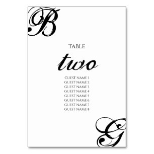 Black & White Script Monogram Wedding Table Number