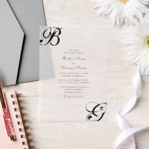 Black & White Script Monogram Wedding Vellum Invitations