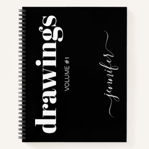 Black White Script Name Personalized Sketchbook Notebook