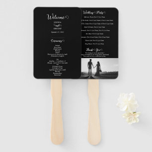 Black & White Script Photo Wedding Program Hand Fan