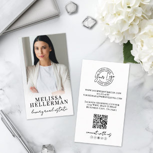 Black White Script Real Estate Photo Business Card