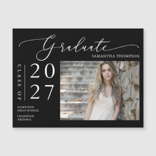 Black White Script School Graduate Photo Magnet