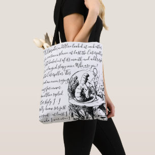 Black & White Script Vintage Alice in Wonderland Tote Bag