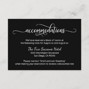 Black White Script Wedding - Accommodations Enclosure Card