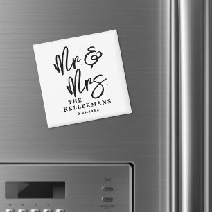 Black White Script Wedding Favor Magnet