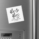 Black White Script Wedding Favour Magnet<br><div class="desc">Personalized Wedding Magnet Favour. These custom magnets feature a simple black and white design with a clean white background and crisp black fonts for a timeless look. “Mr. & Mrs” appears in large handwritten script, paired with a classic serif font for a balanced and elegant style. At the bottom, the...</div>