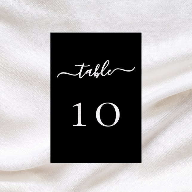 Black white script wedding table number (Creator Uploaded)