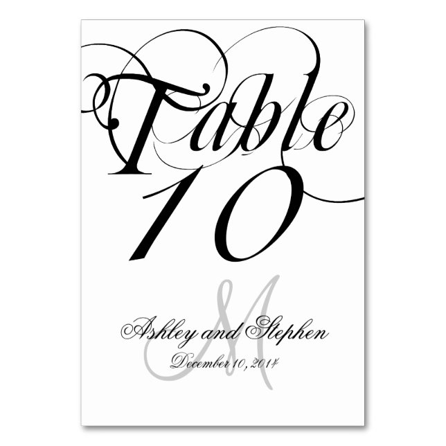 Black White Script Wedding Table Number (Front)
