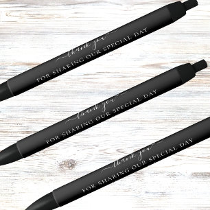 Black white script wedding thank you ink pen