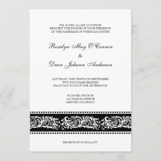 Black & white scroll elegant wedding invitation