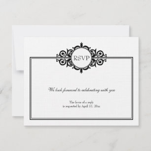Black white scroll Victorian wedding rsvp response