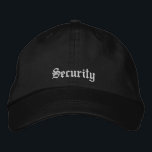 Black White Security Personalised Work Business  Embroidered Hat<br><div class="desc">Personalised Security black Baseball Cap,  embroidered white. Business and office idea. Can be customised with an employee name or company logo.</div>