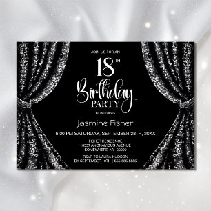 Black White Sequin Curtain 18th Birthday Party Invitation