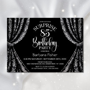 Black White Sequin Curtain Surprise 85th Birthday Invitation