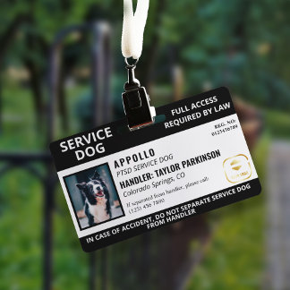 Black White Service Dog Logo & Photo ID Badge