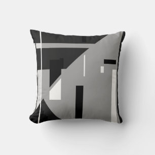 Black White Shapes on Grey Diagonal Pattern Throw Pillow