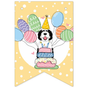 Black & White Sheepadoodle Dog Birthday Party Bunting Flags
