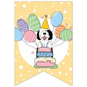 Black & White Sheepadoodle Dog Birthday Party Bunting Flags